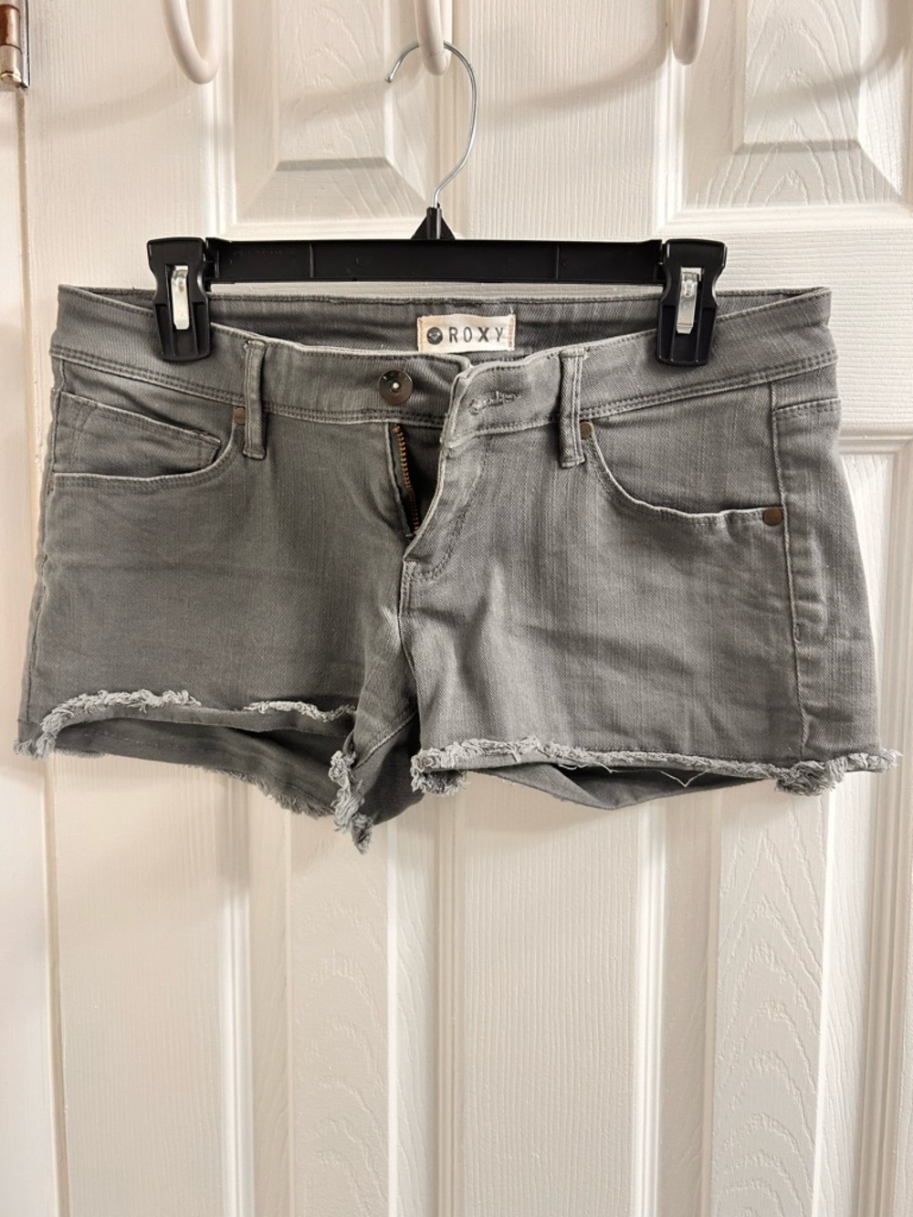 Roxy Gray Frayed Hem Denim Cutoff Shorts